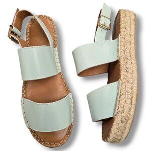 ALOHAS Double Strap Platform Sandals Espadrilles Green Leather EU 40 US 9